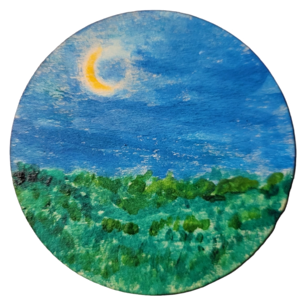Anna's Creations Hand Crafted Painted Wood Round Magnet Moonlight Meadows